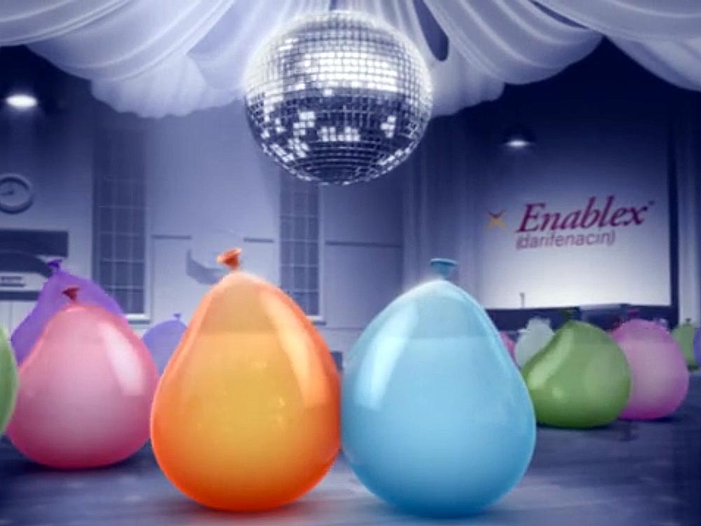 Enablex commercial: Urine-filled water balloons at class reunion
