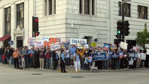 ABC World News broadcast from Racine, Wisconsin: Crowd gathered at Main and 5th Streets