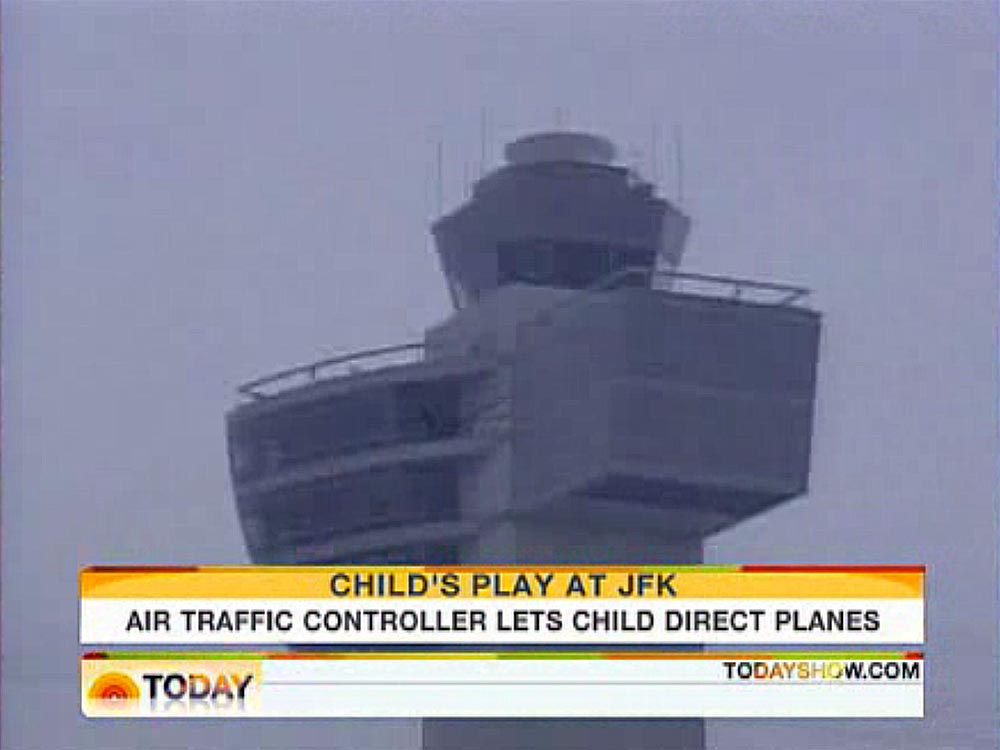 Child air traffic controller at JFK airport, New York