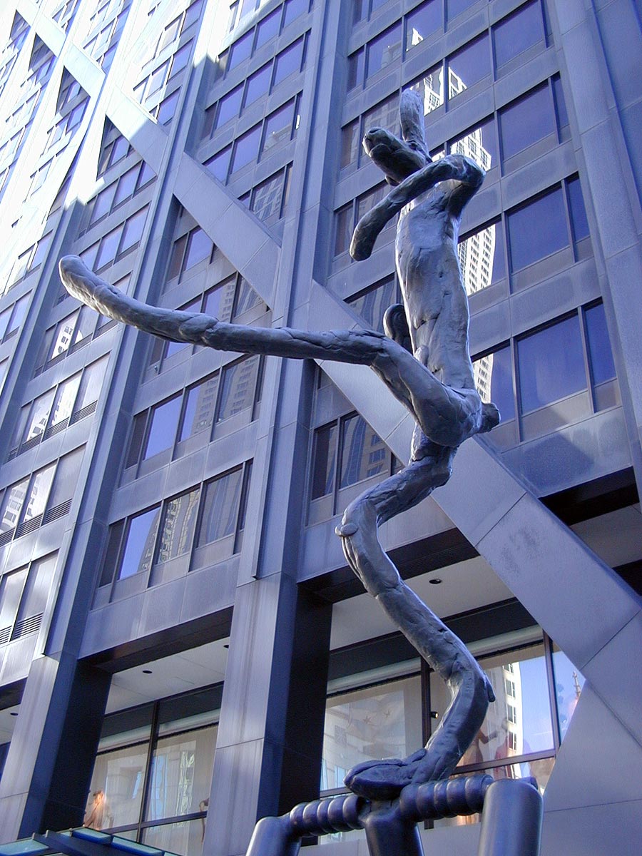 Barry Flanagan sculpture: The Cricketeer at John Hancock Center, Chicago, Illinois