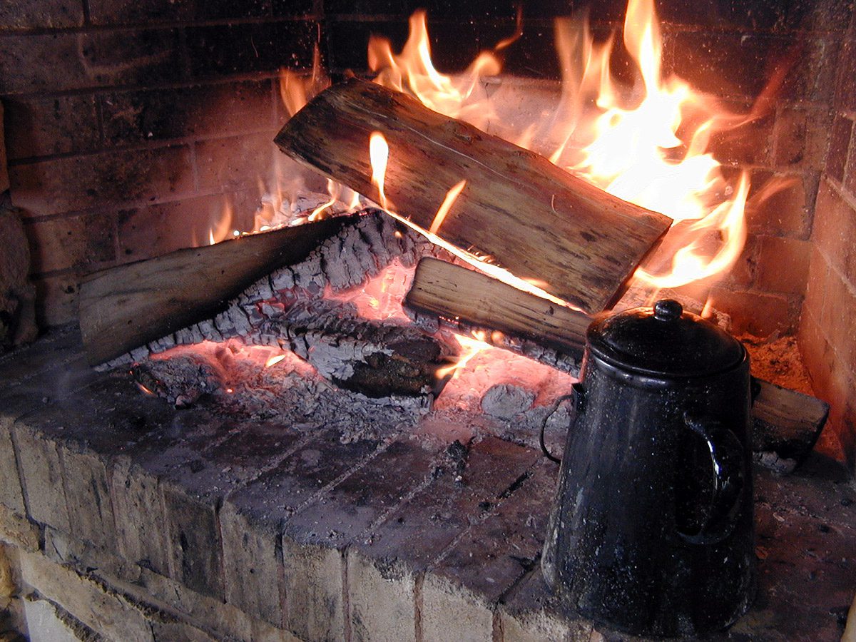 Fireplace and camp coffee pot at Silver Lake Park in Salem, Wisconsin