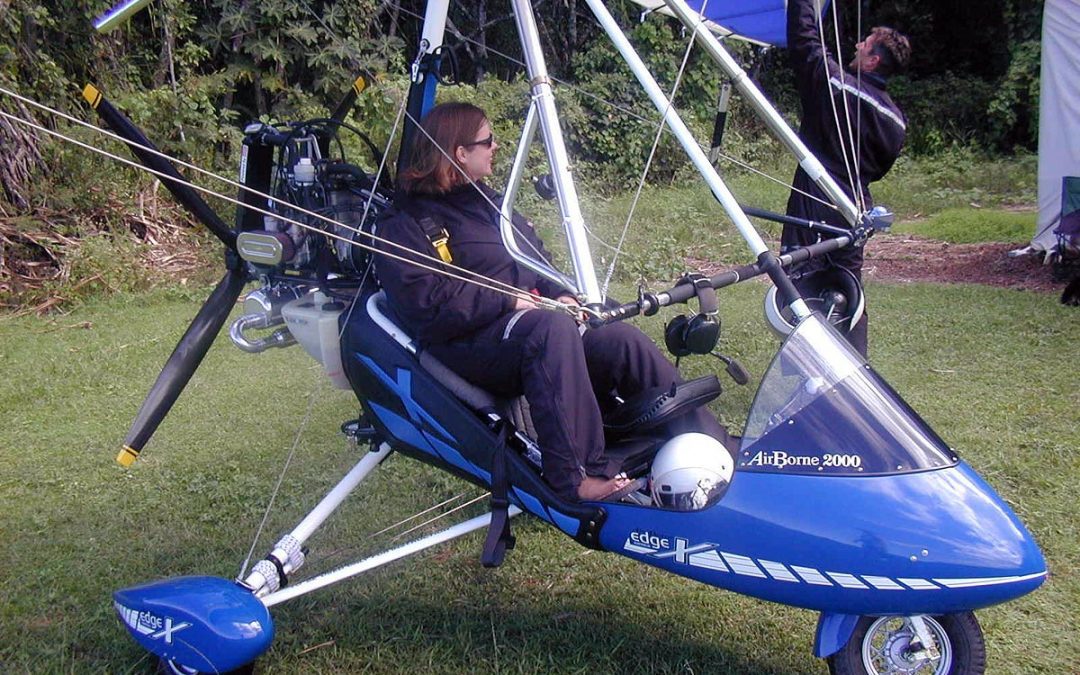 Powered hang glider preparing for flight from Maui's Hana Airport in Hawaii