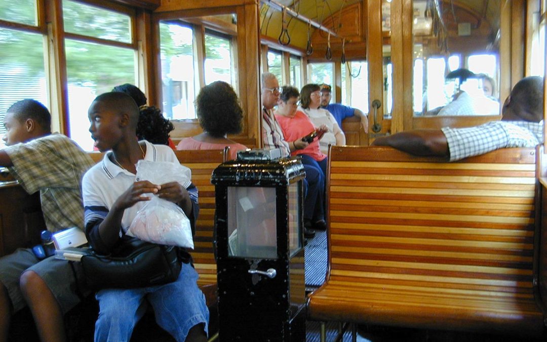 Main St Trolley passengers in Memphis, Tennessee