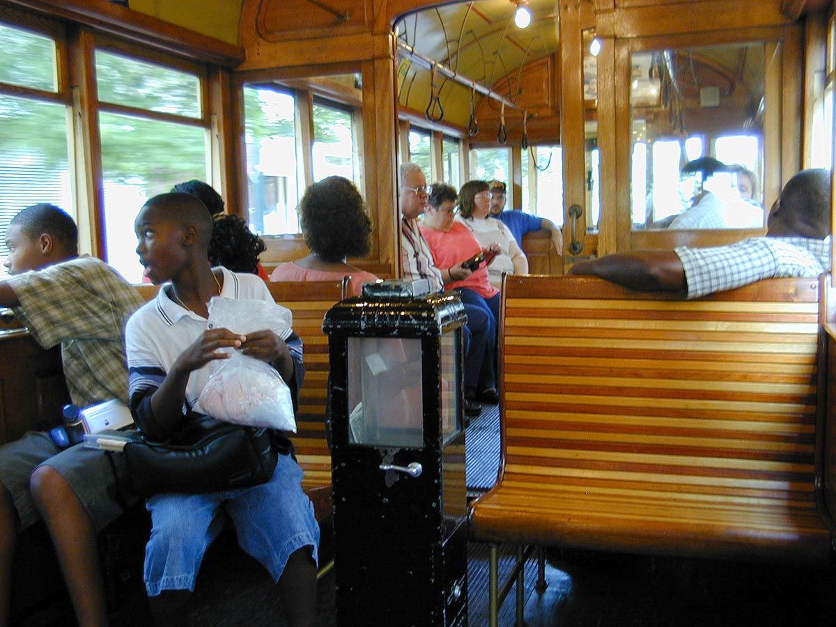 Main St Trolley passengers in Memphis, Tennessee