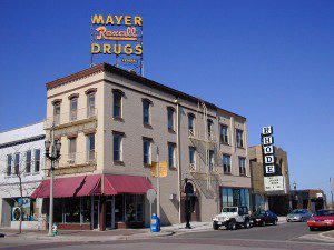 Rexall: Mayer Drugs pharmacy sign in downtown Kenosha, Wisconsin