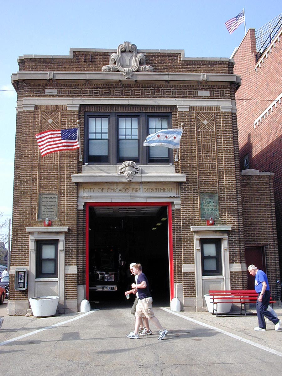 Wrigley Field firehouse: Chicago Fire Department Engine 78 on Waveland Avenue