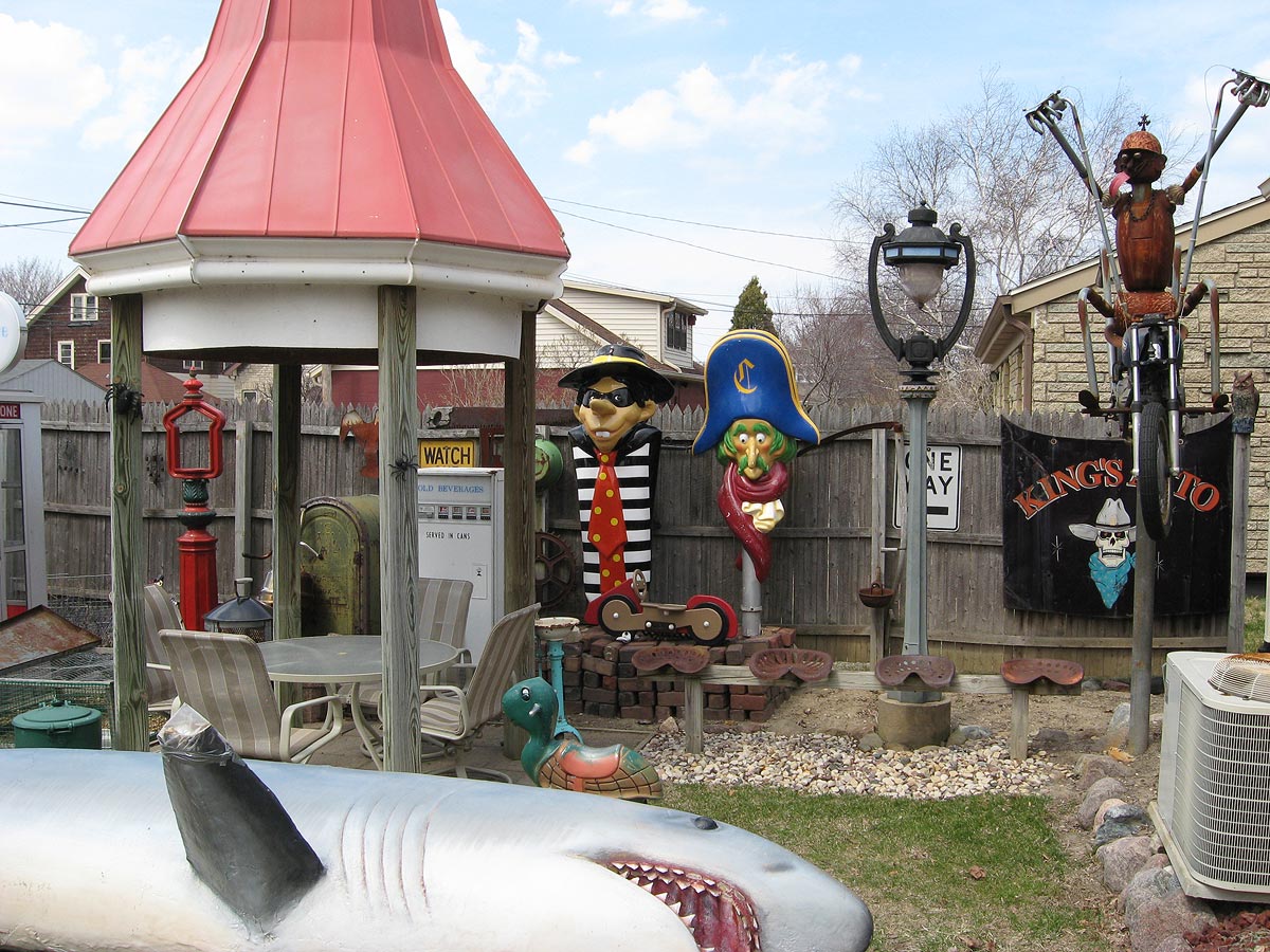 Hamburglar statue and Captain Crook from McDonaldland in Cudahy, Wisconsin backyard