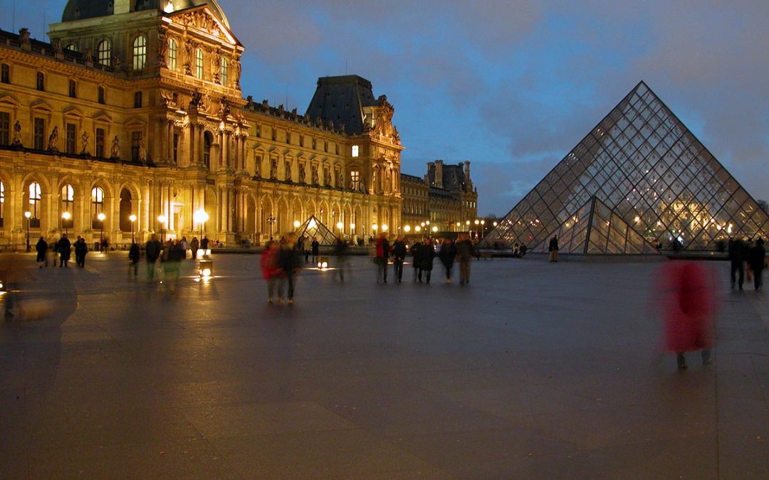 I.M. Pei's Louvre Pyramid with the south wing of the Louvre Palace in Paris
