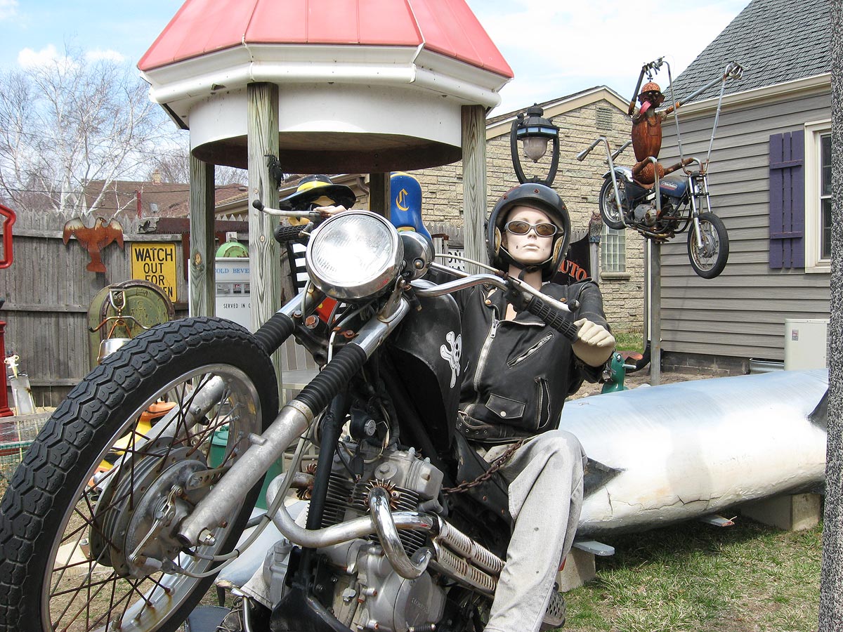 Mannequin on a motorcycle in Cudahy, Wisconsin backyard