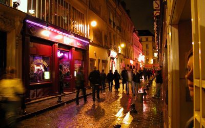 Rue de Lappe at night, Paris, France
