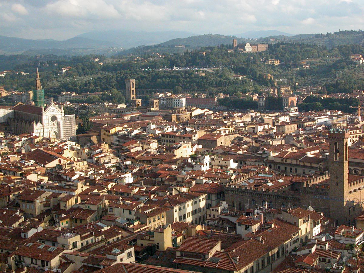 Florence, Italy: View from Duomo to Santa Croce and Bargello