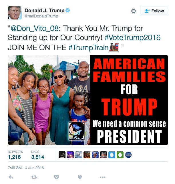 Trump retweet: Black family photo labeled American families for Trump
