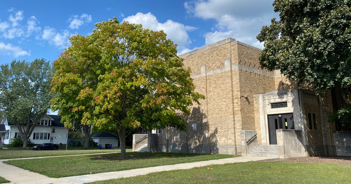 Sugar maple tree turning colors at Mitchell School, Racine, Wisconsin
