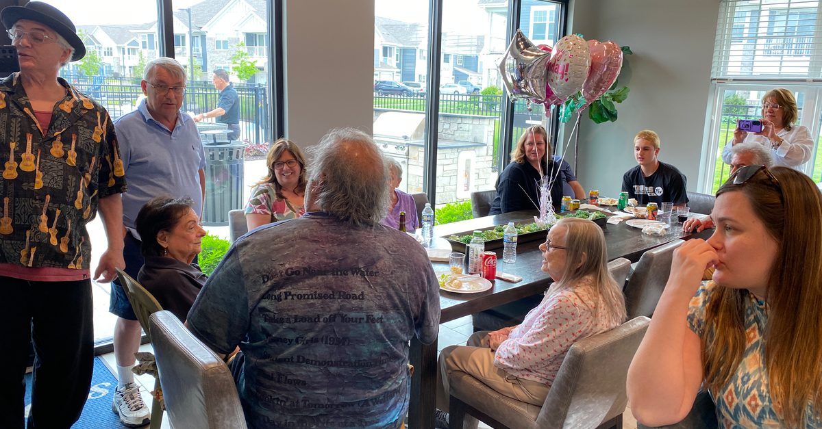 Shirley Carter with guests at her 90th birthday party.