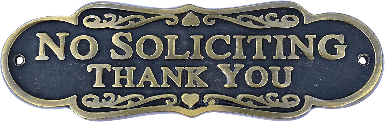 Brass finish ‘No Soliciting’ sign