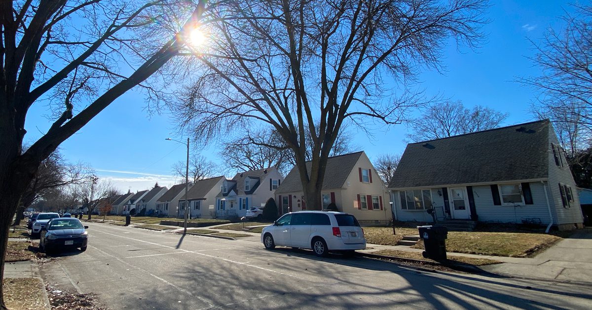 Houses along Hayes Avenue in Racine, Wisconsin in February, 2026
