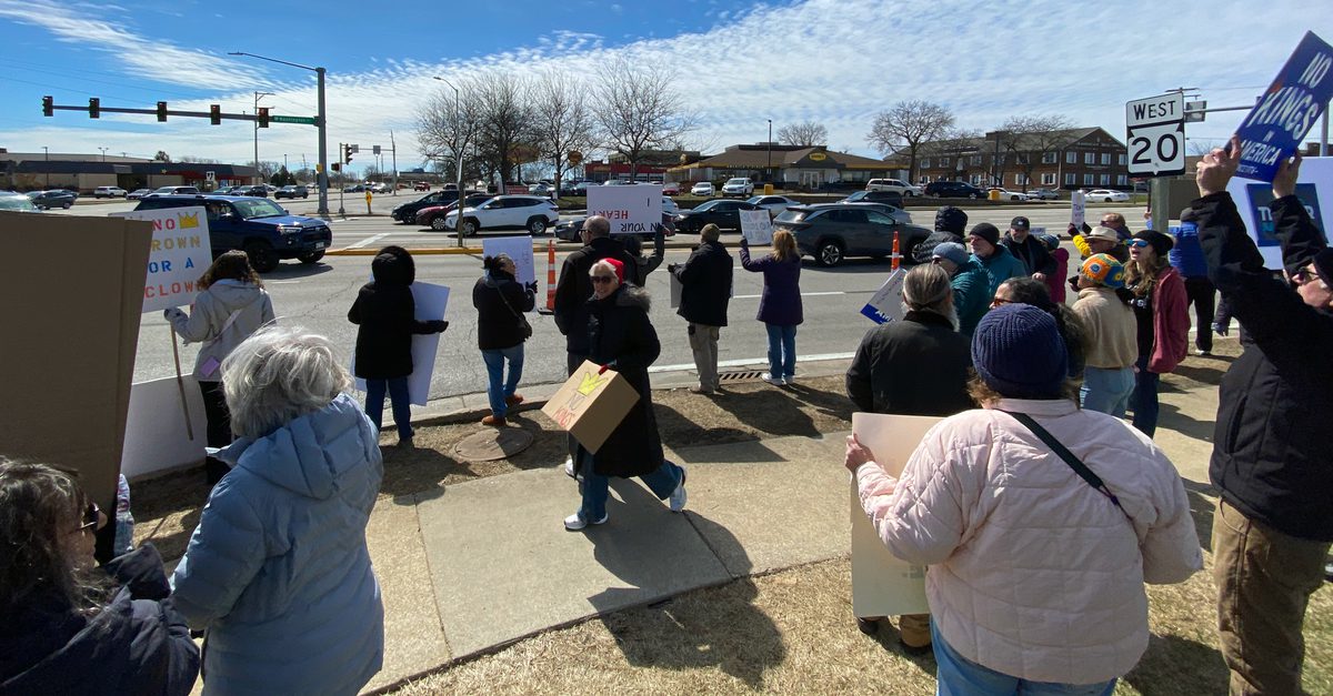 'No Kings' protest along Hwy 20 in Racine, Wisconsin on March 28, 2026