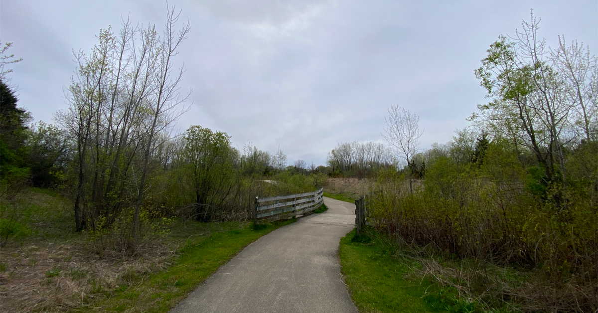 A bridge on the Pike River Pathway in Mount Pleasant, Wisconsin in May 2026.