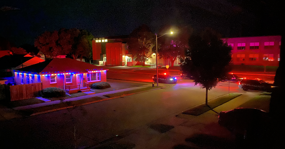 Police cars at night on Drexel Ave. in Racine, Wisconsin.