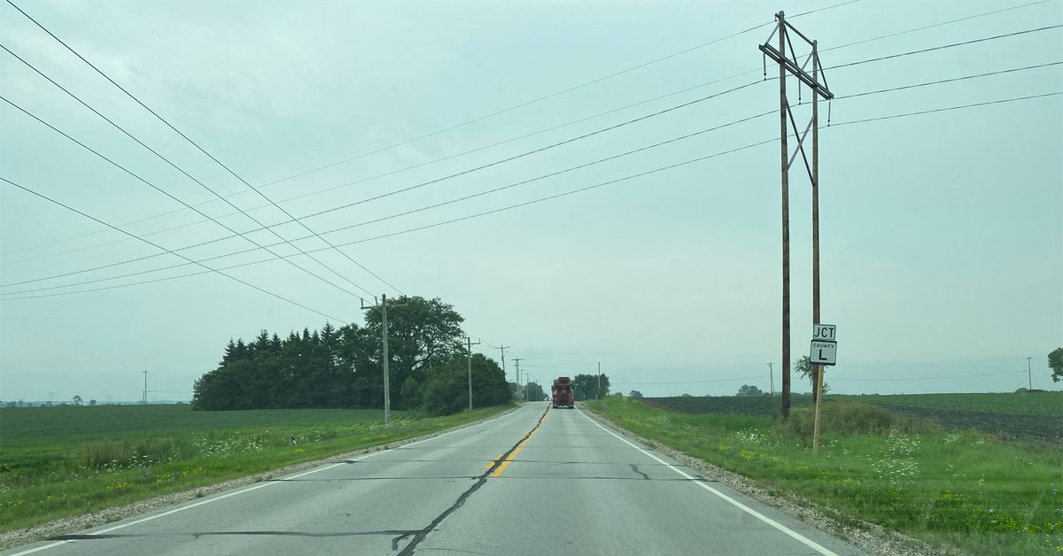 humble-park-racine-wisconsin-feb-2026 Bleak rural highway in Somers, WI on a cloudy day in August 2026.