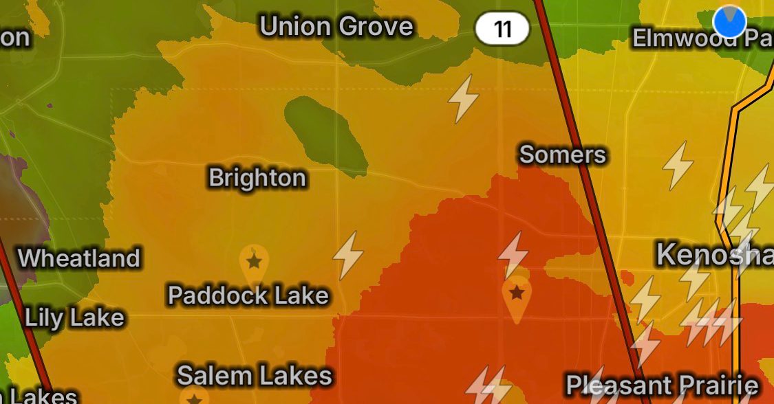 Southeast Wisconsin weather radar, showing tornado warning on July 27, 2026